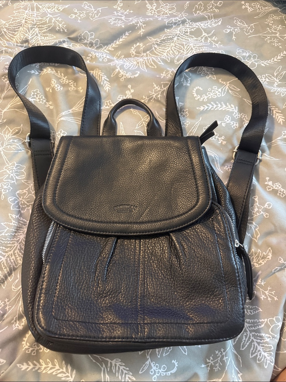 Black Pebbled Leather Backpack - Casual Women's Daypack